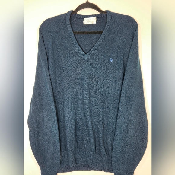 VINTAGE DIOR V NECK NAVY SWEATER. - Picture 2 of 6